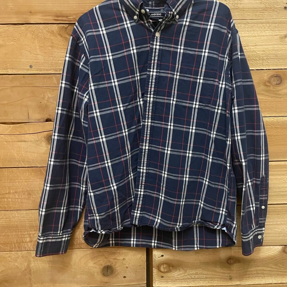 Lands end plaid button mens shirt